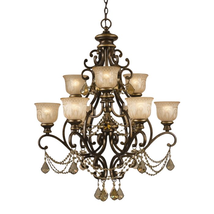 Crystorama Norwalk 9 Light 41 Inch Chandelier in Bronze Umber with Golden Teak Swarovski Crystals