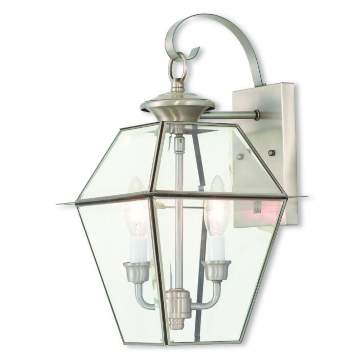 Westover 2-Light Outdoor Wall Lantern in Brushed Nickel
