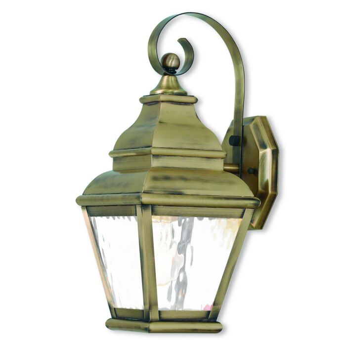 Exeter 1-Light Outdoor Wall Lantern in Antique Brass