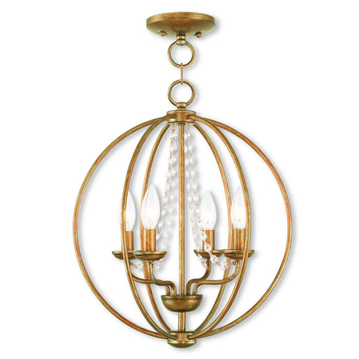 Arabella 4-Light Mini Chandelier with Ceiling Mount in Antique Gold Leaf
