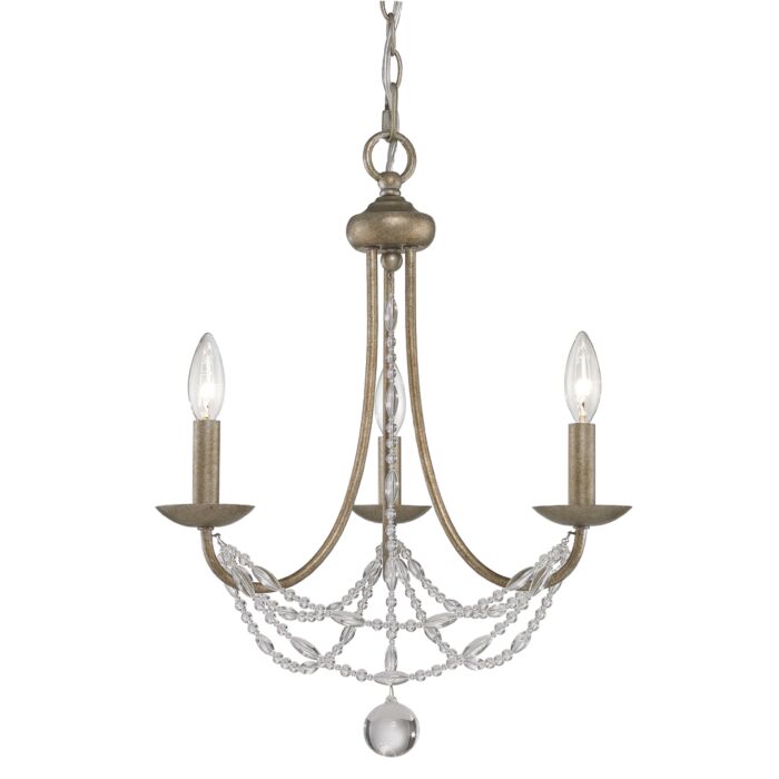 Golden Lighting Mirabella 3 Light Mini Chandelier in Golden Aura w/ Pearl Chiffon Shade