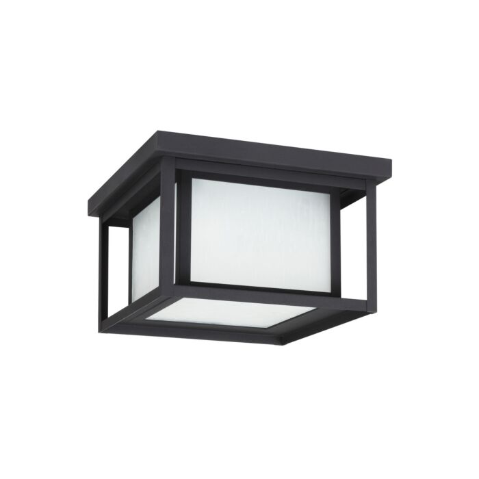 Sea Gull Hunnington 2 Light 10 Inch Outdoor Ceiling Light in Black