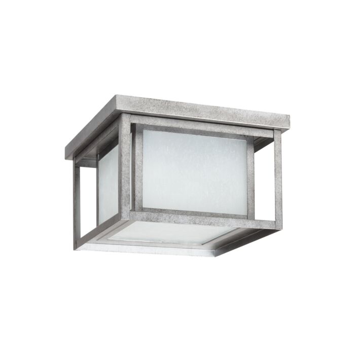 Sea Gull Hunnington 2 Light 10 Inch Outdoor Ceiling Light in Weathered Pewter