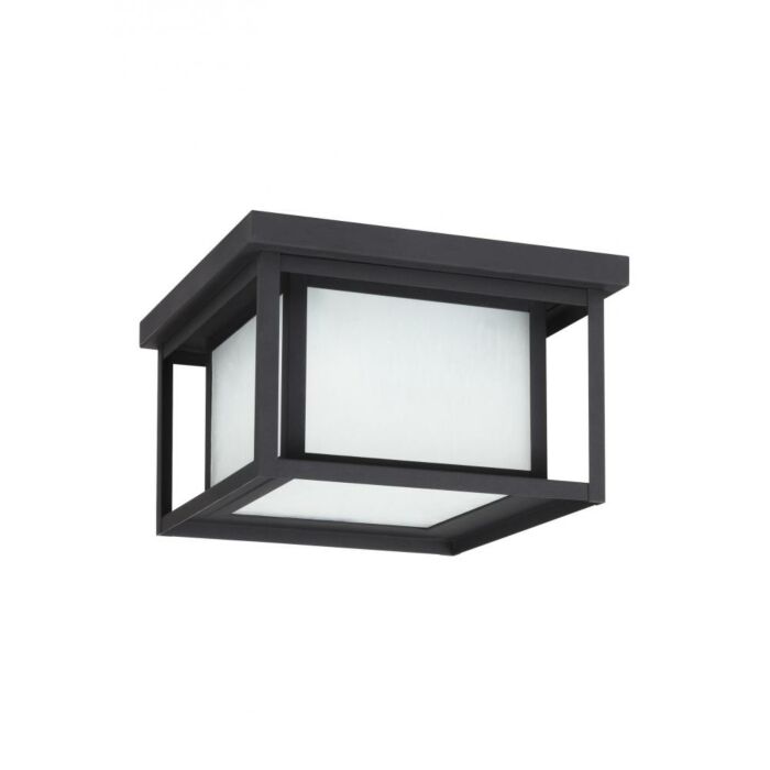Sea Gull Hunnington 2 Light 10 Inch Outdoor Ceiling Light in Black