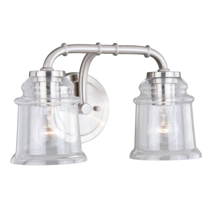 Toledo 2-Light Bathroom Vanity Light in Satin Nickel