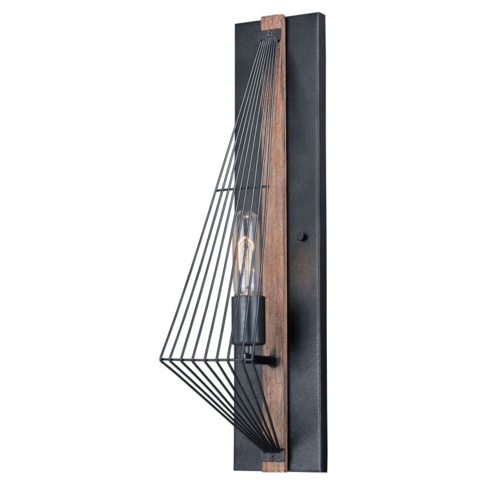 Dearborn 1-Light Wall Sconce in Black Iron and Burnished Oak