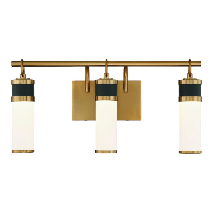 Savoy House Abel 3 Light LED Bathroom Vanity Light in Matte Black with Warm Brass Accents