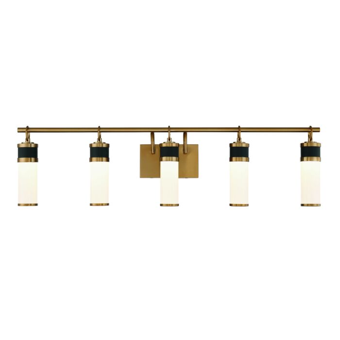 Savoy House Abel 5 Light LED Bathroom Vanity Light in Matte Black with Warm Brass Accents