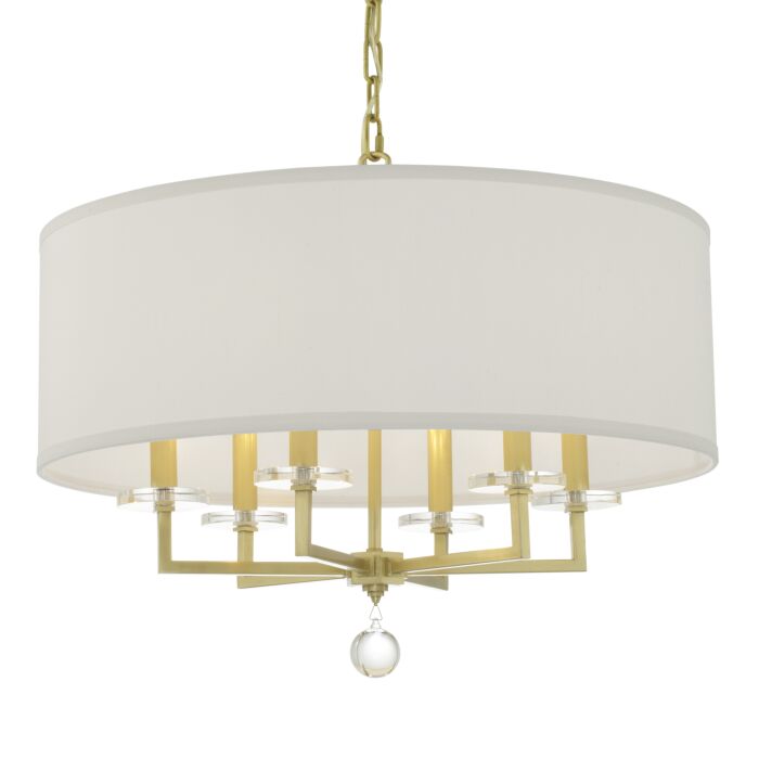 Crystorama Paxton 6 Light 21 Inch Transitional Chandelier in Aged Brass with Clear Glass Balls Crystals