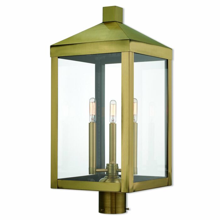 Nyack 3-Light Post-Top Lanterm in Antique Brass