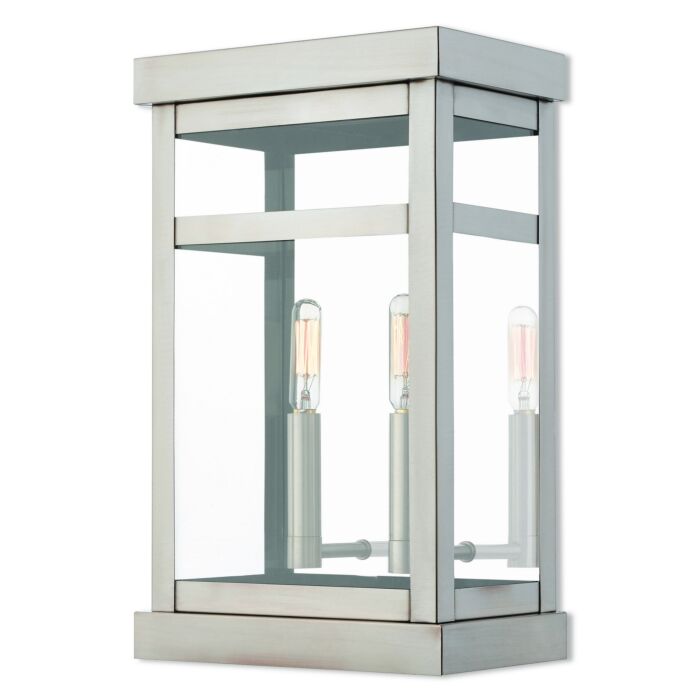Hopewell 2-Light Outdoor Wall Lantern in Brushed Nickel w with Polished Chrome Stainless Steel