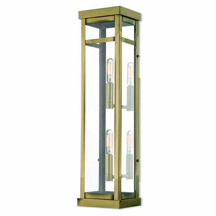Hopewell 2-Light Outdoor Wall Lantern in Antique Brass w with Polished Chrome Stainless Steel