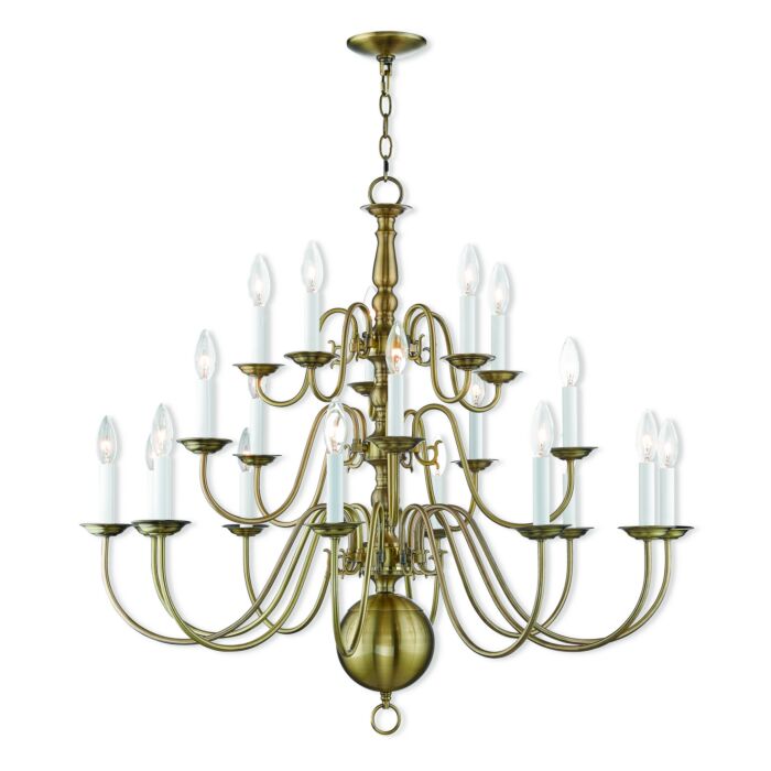 Williamsburgh 20-Light Foyer Chandelier in Antique Brass