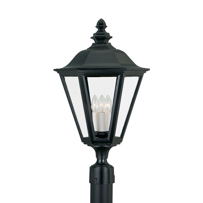 Sea Gull Brentwood 3 Light 26 Inch Outdoor Post Light in Black