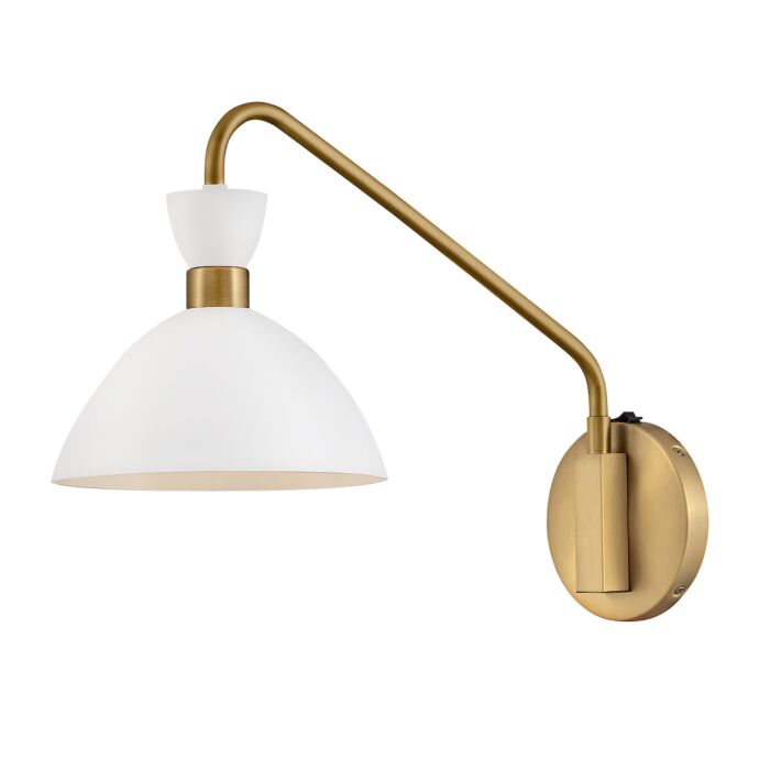 Lark Simon Wall Sconce in Matte White with Heritage Brass accents