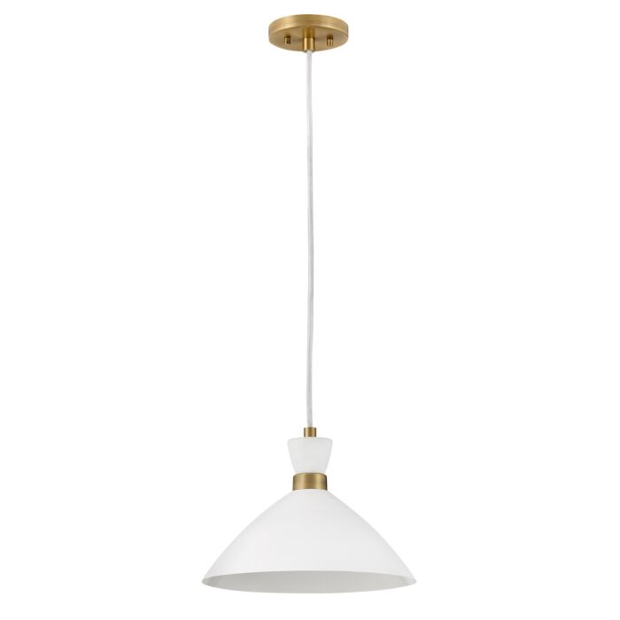 Lark Simon Pendant Light in Matte White with Heritage Brass accents