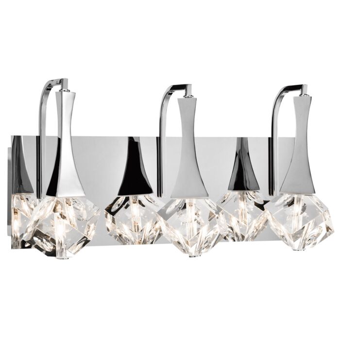 Elan Rockne 17.75 Inch 3 Light LED K9 Crystal Bathroom Vanity Light in Chrome