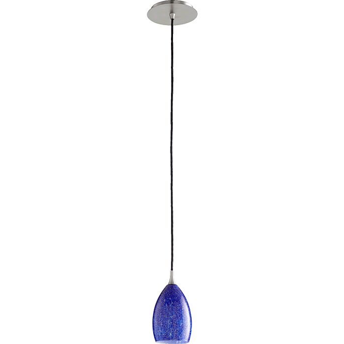 Quorum Transitional Blue Glass Pendant Light in Satin Nickel