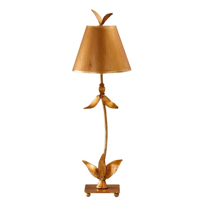Red Bell Gold 1-Light Buffet Lamp in Gold leaf and w with leafs