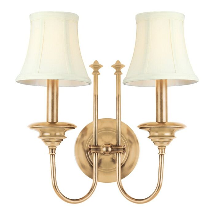 Hudson Valley Yorktown 2 Light 14 Inch Wall Sconce in Aged Brass