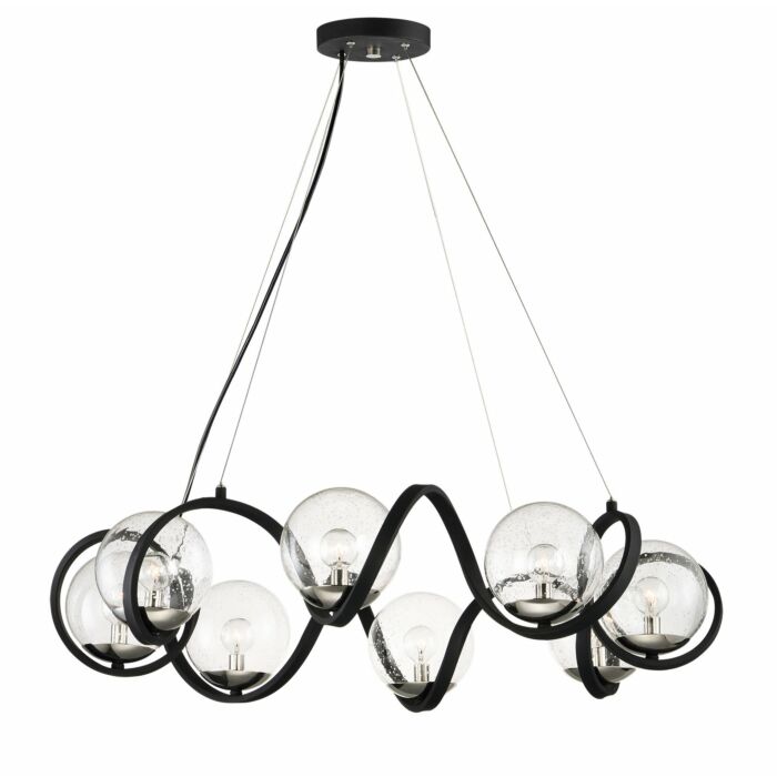 Curlicue 8-Light Pendant in Black with Polished Nickel
