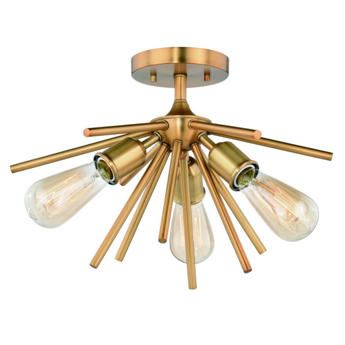 Estelle 3-Light Semi-Flush Mount in Natural Brass