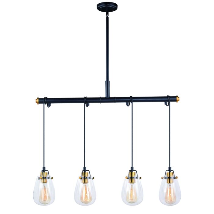 Kassidy 4-Light Linear Chandelier in Black and Natural Brass