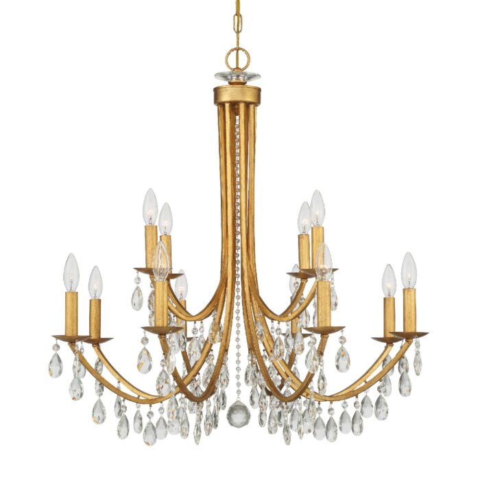 Crystorama Bridgehampton 12 Light 31 Inch Chandelier in Antique Gold with Hand Cut Crystal Crystals