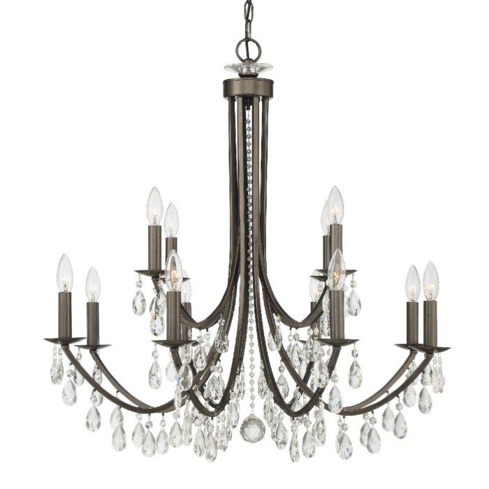 Crystorama Bridgehampton 12 Light 31 Inch Chandelier in Vibrant Bronze with Swarovski Strass Crystal Crystals
