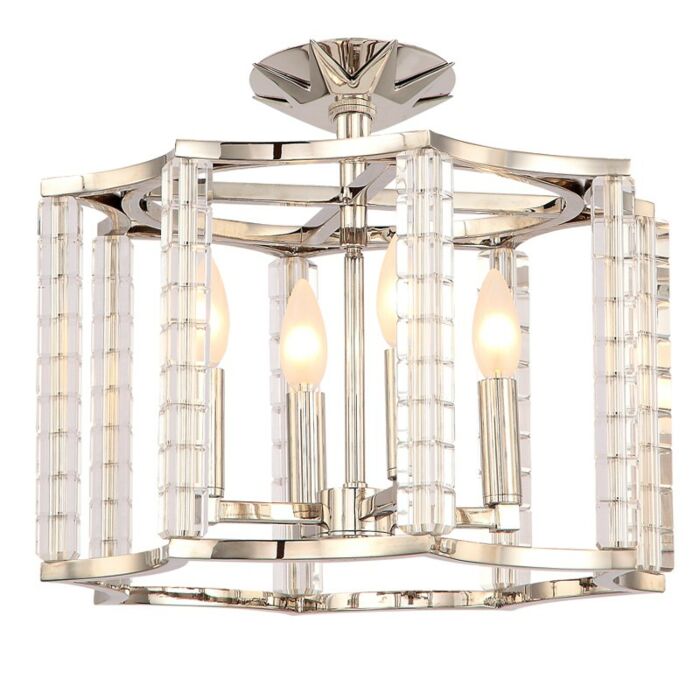 Crystorama Carson 4 Light 16 Inch Ceiling Light in Polished Nickel with Crystal Cubes Crystals