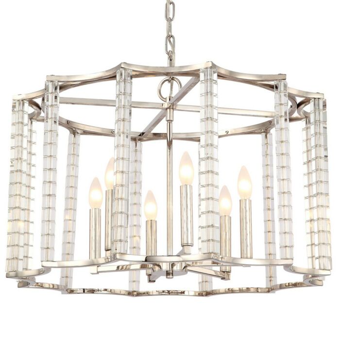 Crystorama Carson 6 Light 17 Inch Modern Chandelier in Polished Nickel with Crystal Cubes Crystals