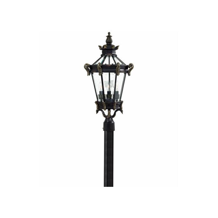 The Great Outdoors Stratford Hall 4 Light 28 Inch Outdoor Post Light in Heritage with Gold Highlights