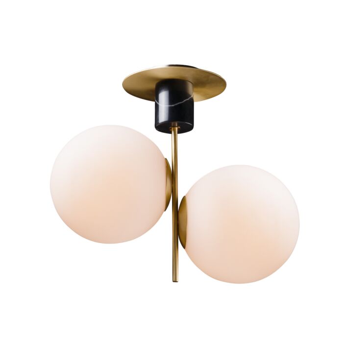 Vesper 2-Light Semi-Flush Mount in Satin Brass with Black