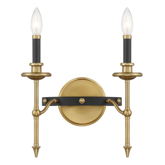 Consulate 2-Light Wall Sconce in Matte Black and Warm Brass