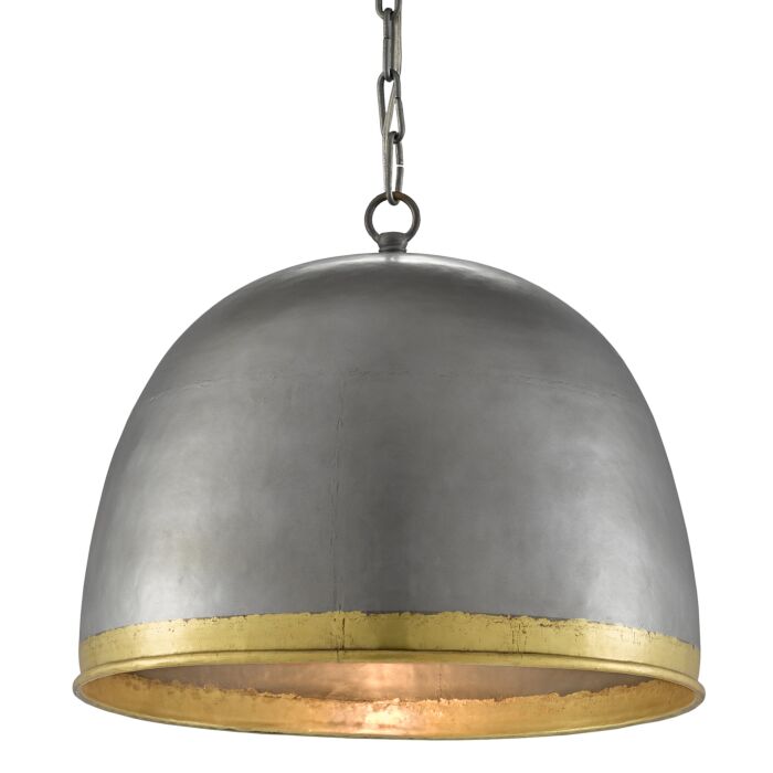 Currey & Company 15 Inch Matute Pendant in Pewter and Polished Brass