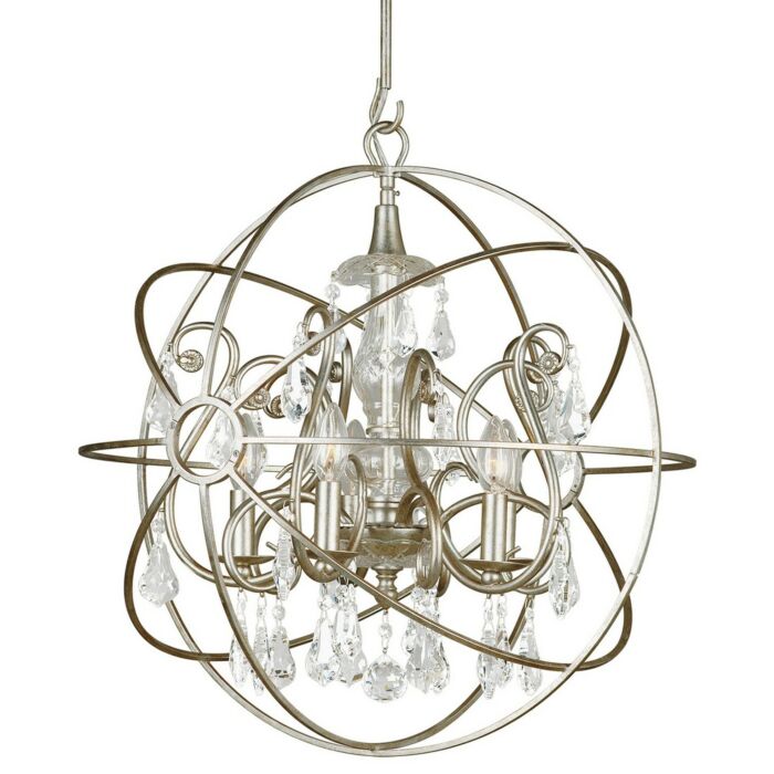 Crystorama Solaris 5 Light 24 Inch Industrial Chandelier in Olde Silver with Clear Swarovski Strass Crystals
