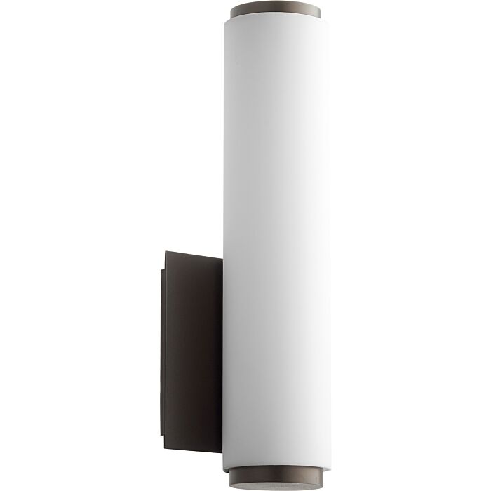 Quorum Transitional 13 Inch Wall Sconce in Oiled Bronze with Matte White Acrylic