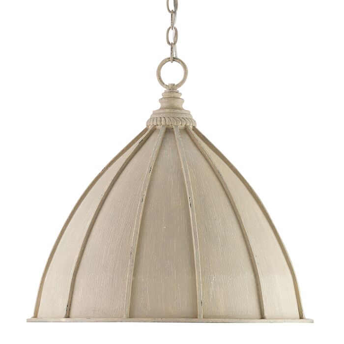 Currey & Company 21 Inch Fenchurch Pendant in Oyster Cream and Silver Leaf