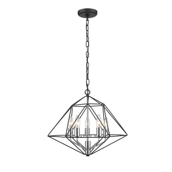 Z Lite Geo 5 Light Chandelier In Matte Black With Chrome