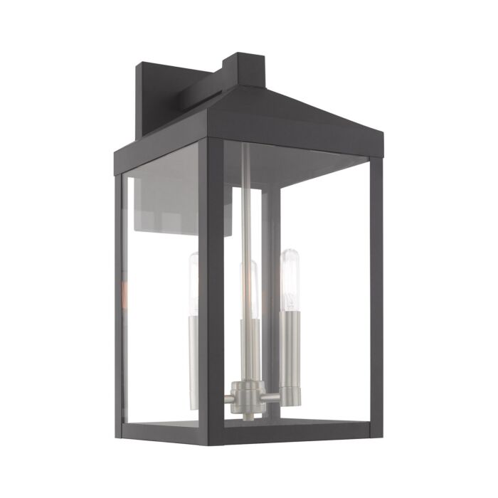 Nyack 3-Light Outdoor Wall Lantern in Scandinavian Gray w with Brushed Nickels