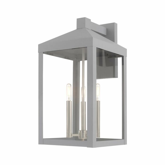 Nyack 3-Light Outdoor Wall Lantern in Nordic Gray w with Brushed Nickels