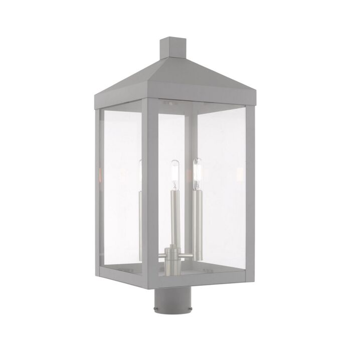Nyack 3-Light Post-Top Lanterm in Nordic Gray w with Brushed Nickels