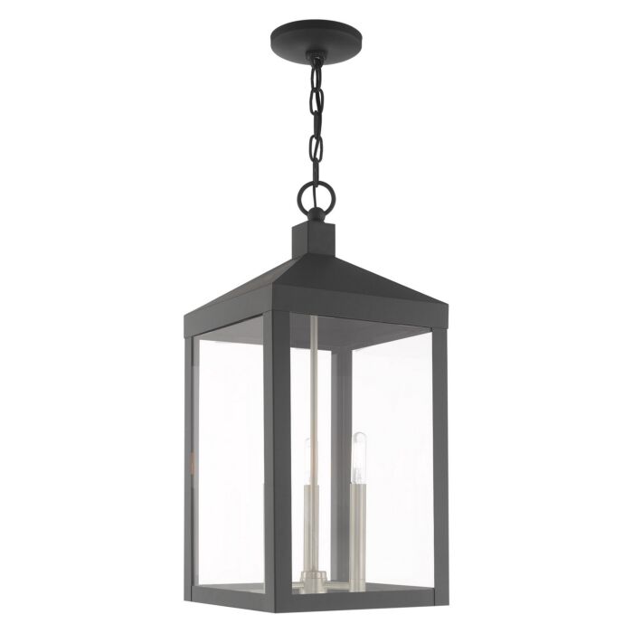 Nyack 3-Light Outdoor Pendant in Scandinavian Gray w with Brushed Nickels