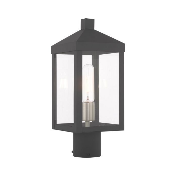 Nyack 1-Light Outdoor Post-Top Lanterm in Scandinavian Gray w with Brushed Nickels