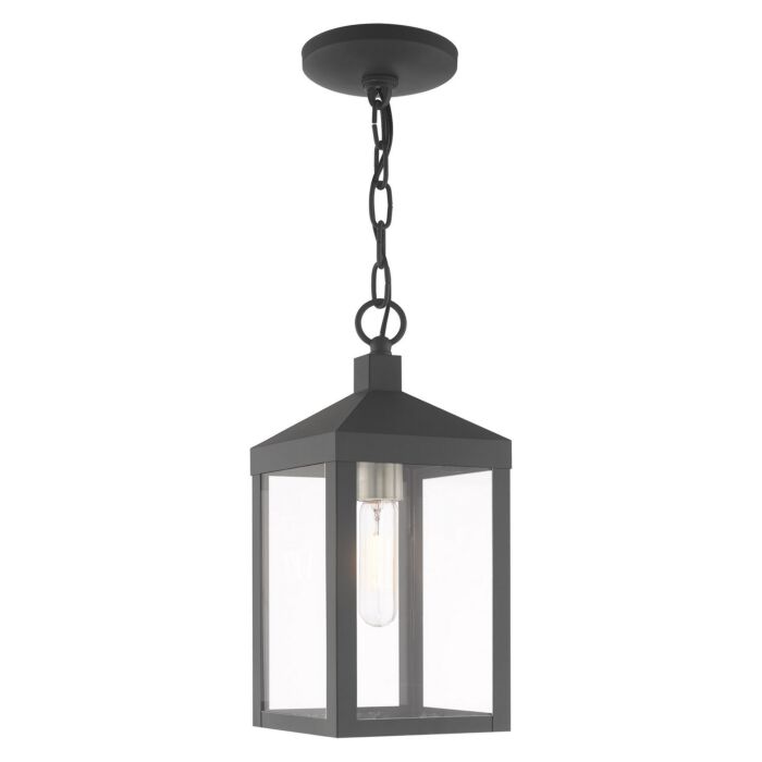 Nyack 1-Light Outdoor Pendant in Scandinavian Gray w with Brushed Nickels