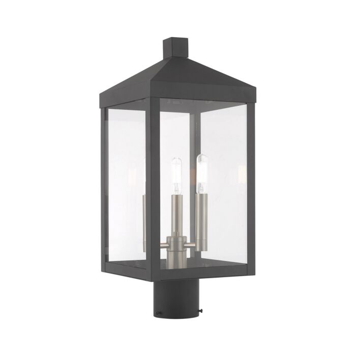 Nyack 3-Light Post-Top Lanterm in Scandinavian Gray w with Brushed Nickels