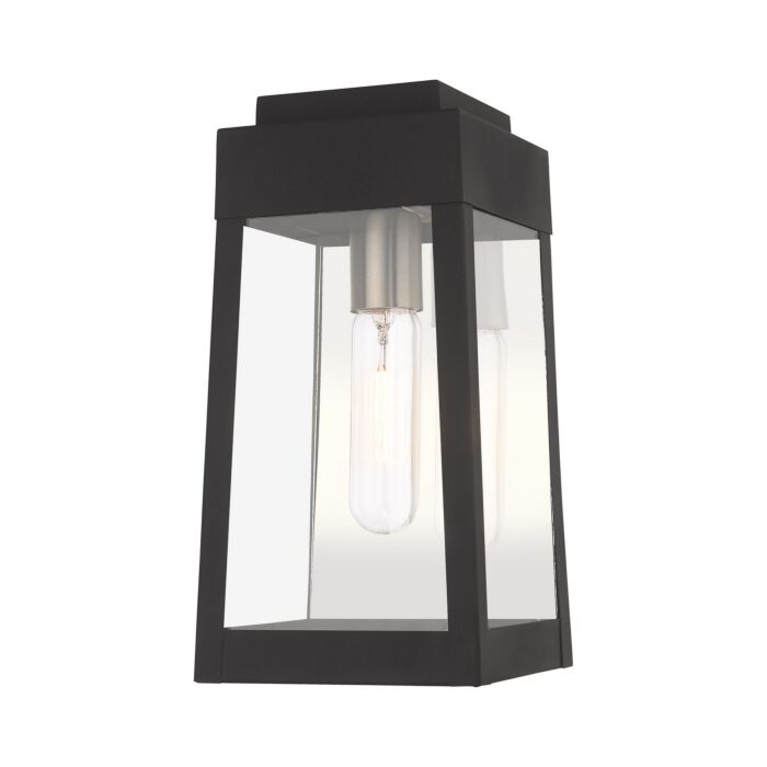 Oslo 1-Light Outdoor Wall Lantern in Black w with Brushed Nickels and Polished Chrome Stainless Steel