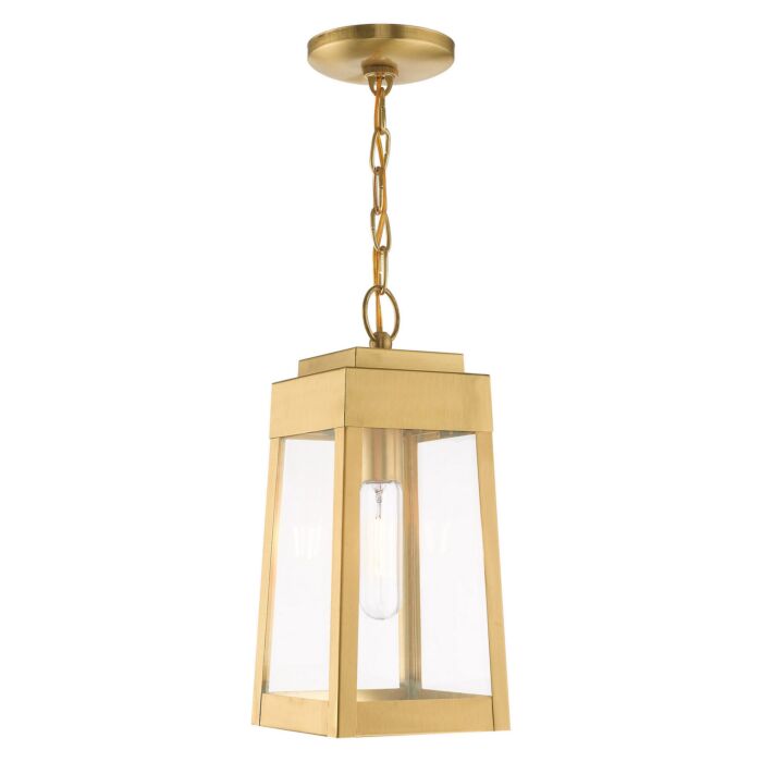 Oslo 1-Light Outdoor Pendant in Satin Brass