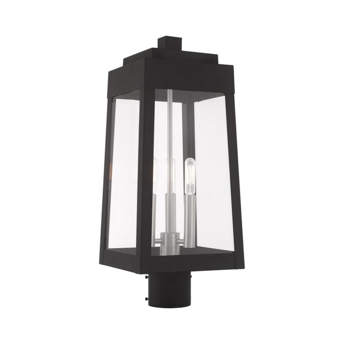 Oslo 3-Light Post-Top Lanterm in Black w with Brushed Nickels