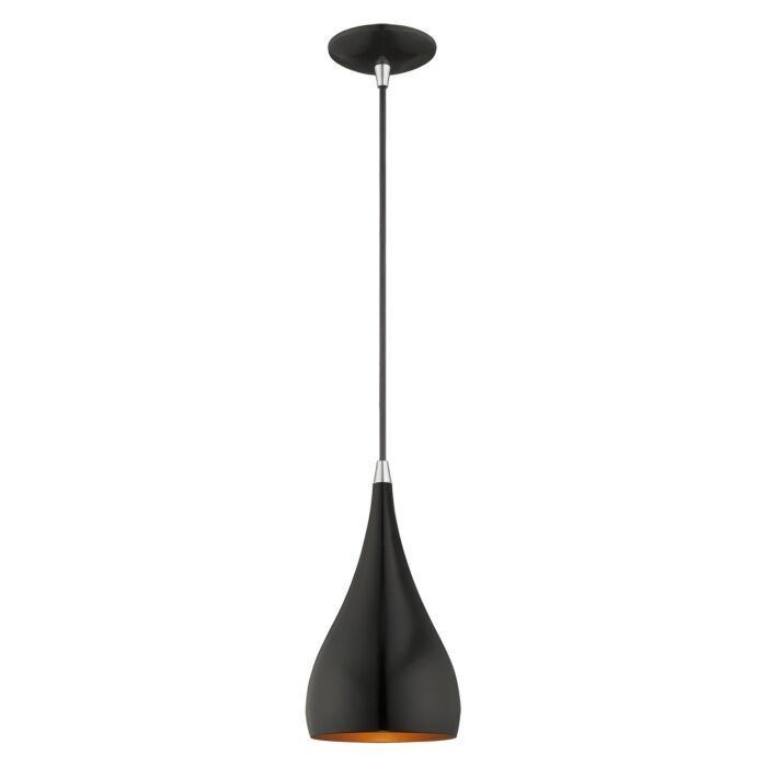 Amador 1-Light Mini Pendant in Shiny Black w with Polished Chromes